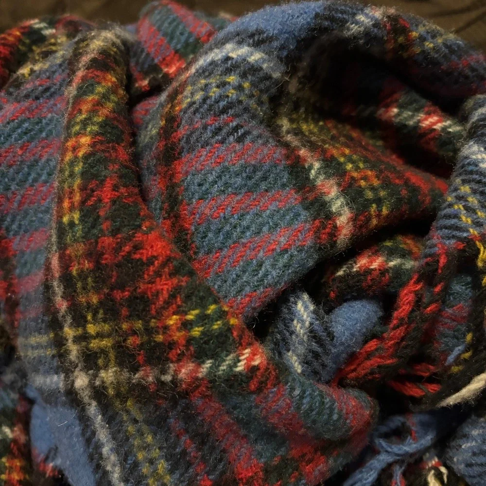 100% Wool Vintage Anderson Tartan Throw Blanket Travel Rug Bronte Tweed Blue Red